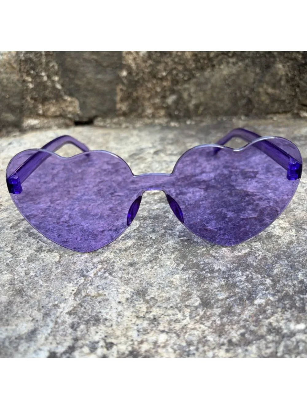 Purple Heart Shaped Sunglasses Rimless Tinted Festival Rave Party Boho Pride NEW